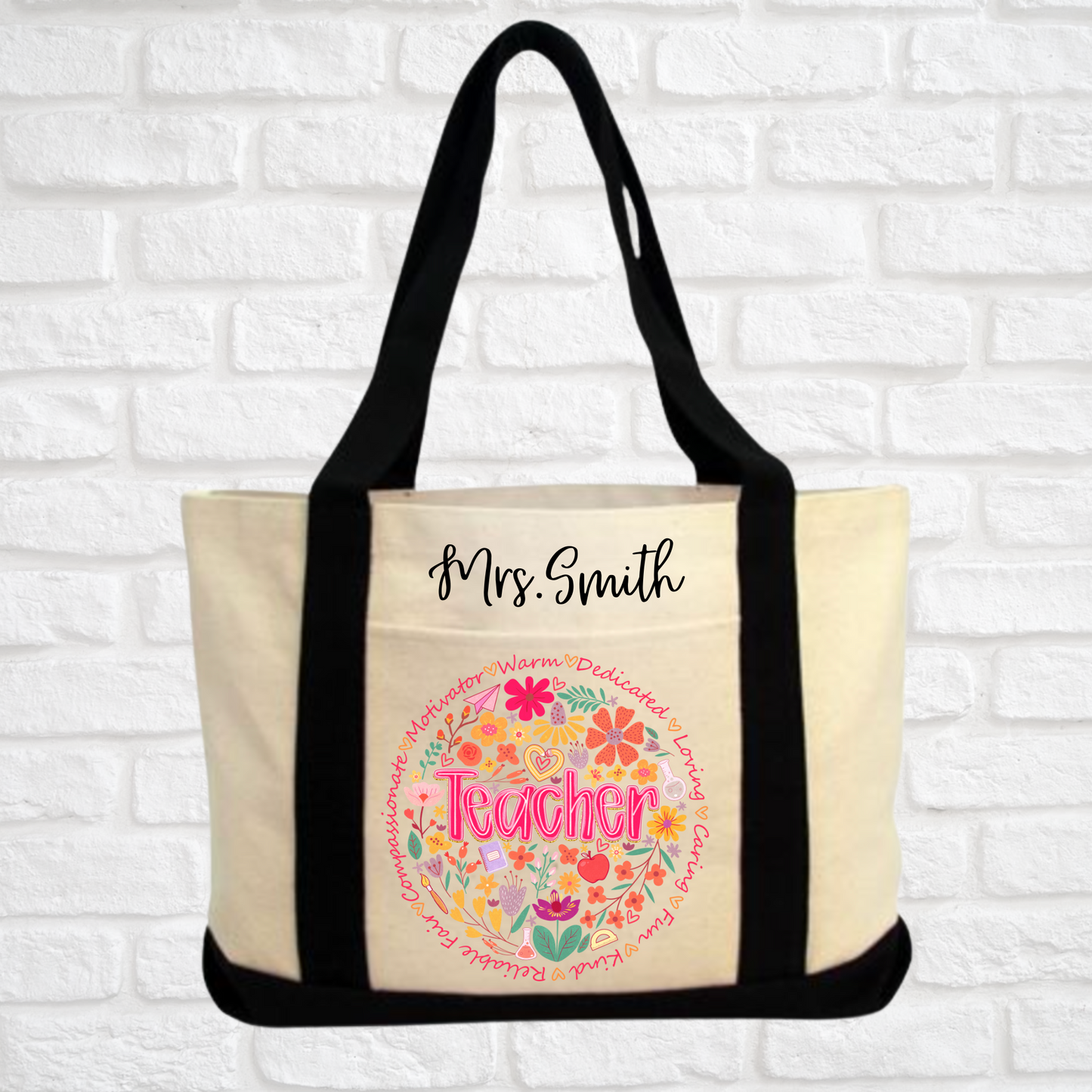 Floral Teacher Canvas Bag