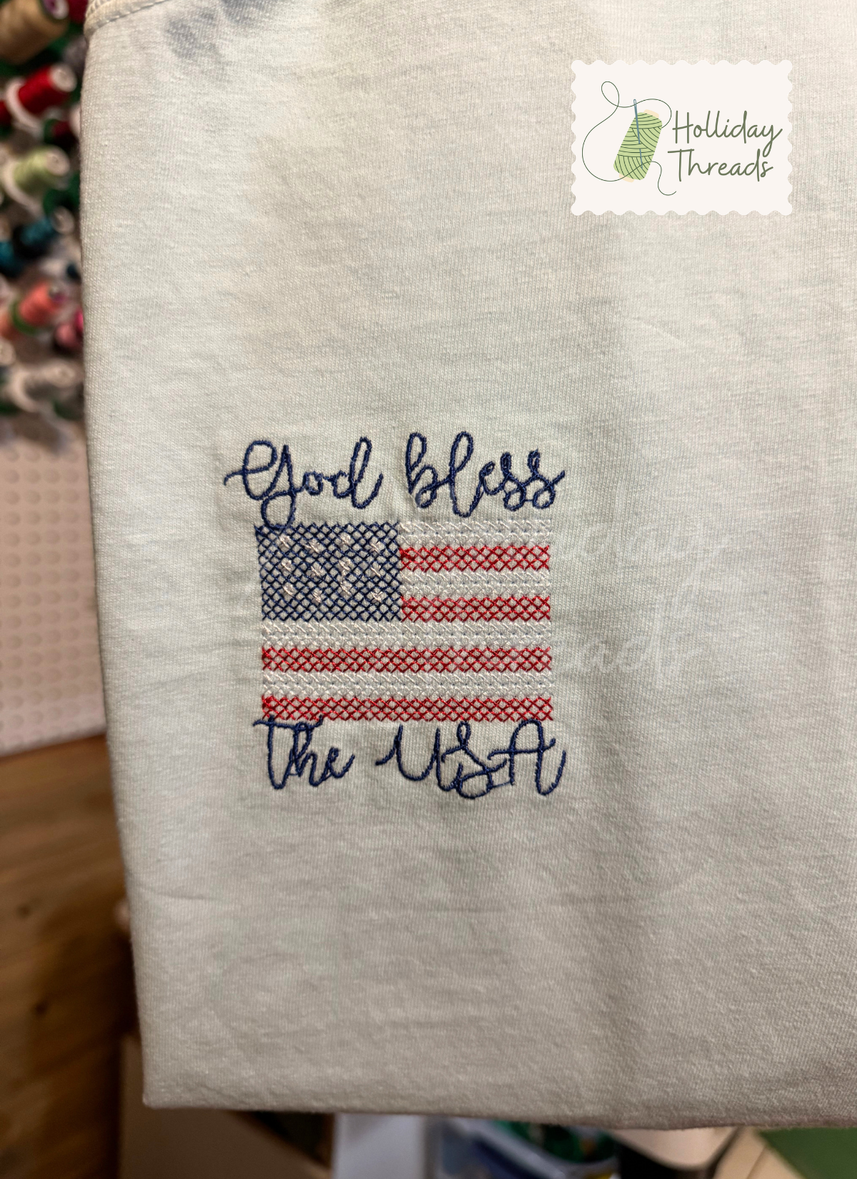 God Bless the USA Embroidered Tee