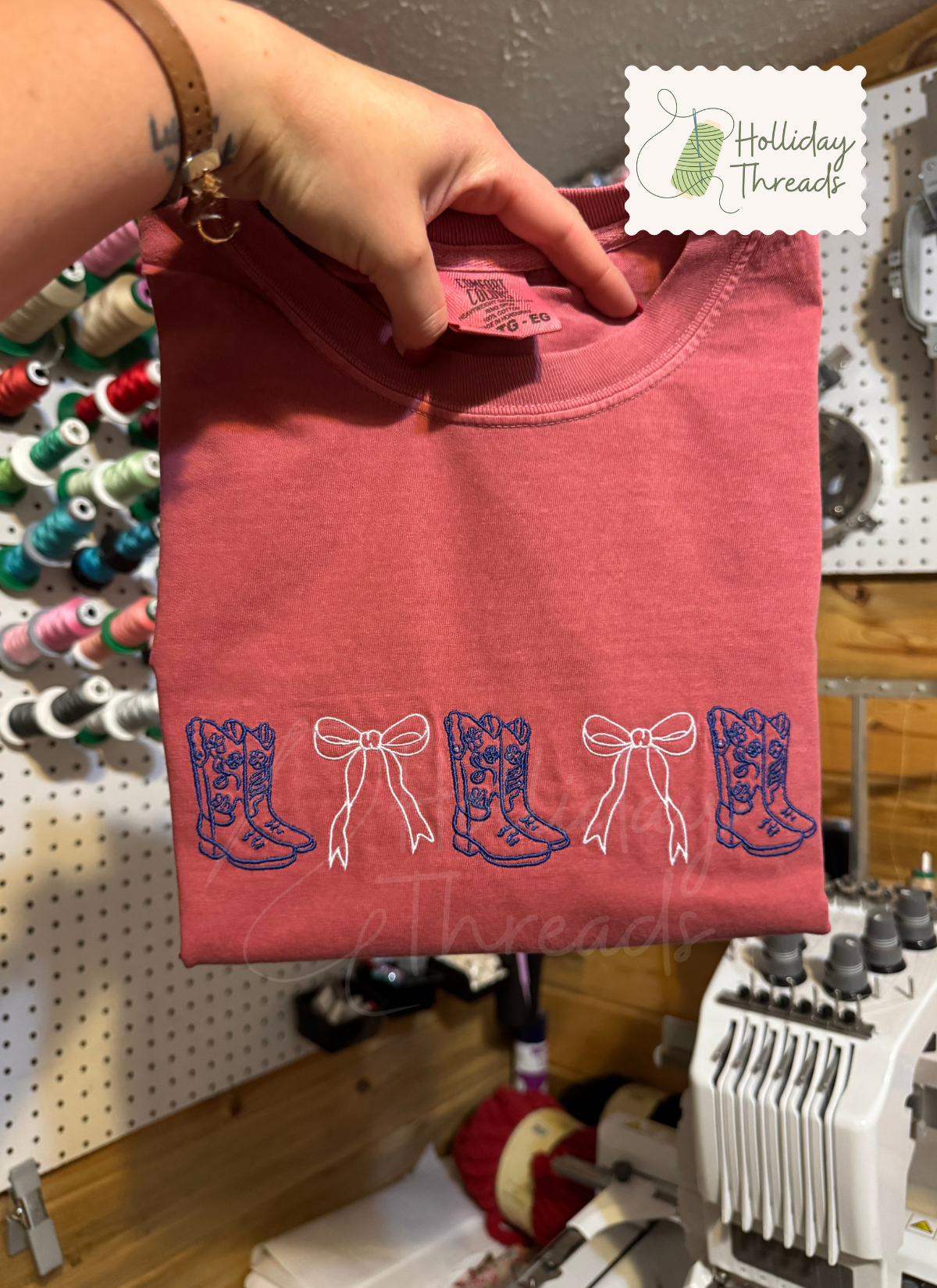 Patriotic Boots & Bows Embroidered Tee