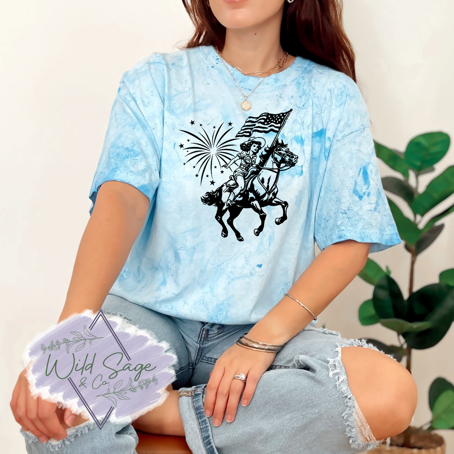 USA Cowgirl Tee | Blue Colorblast