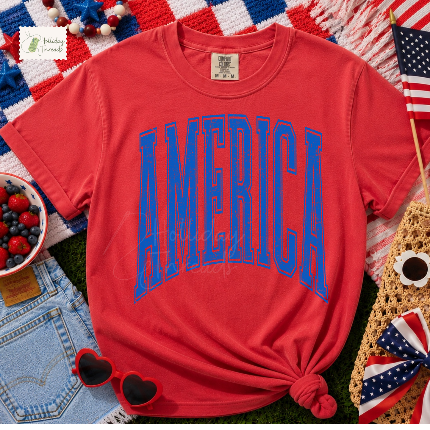 Oversized Varsity America Tee | Red