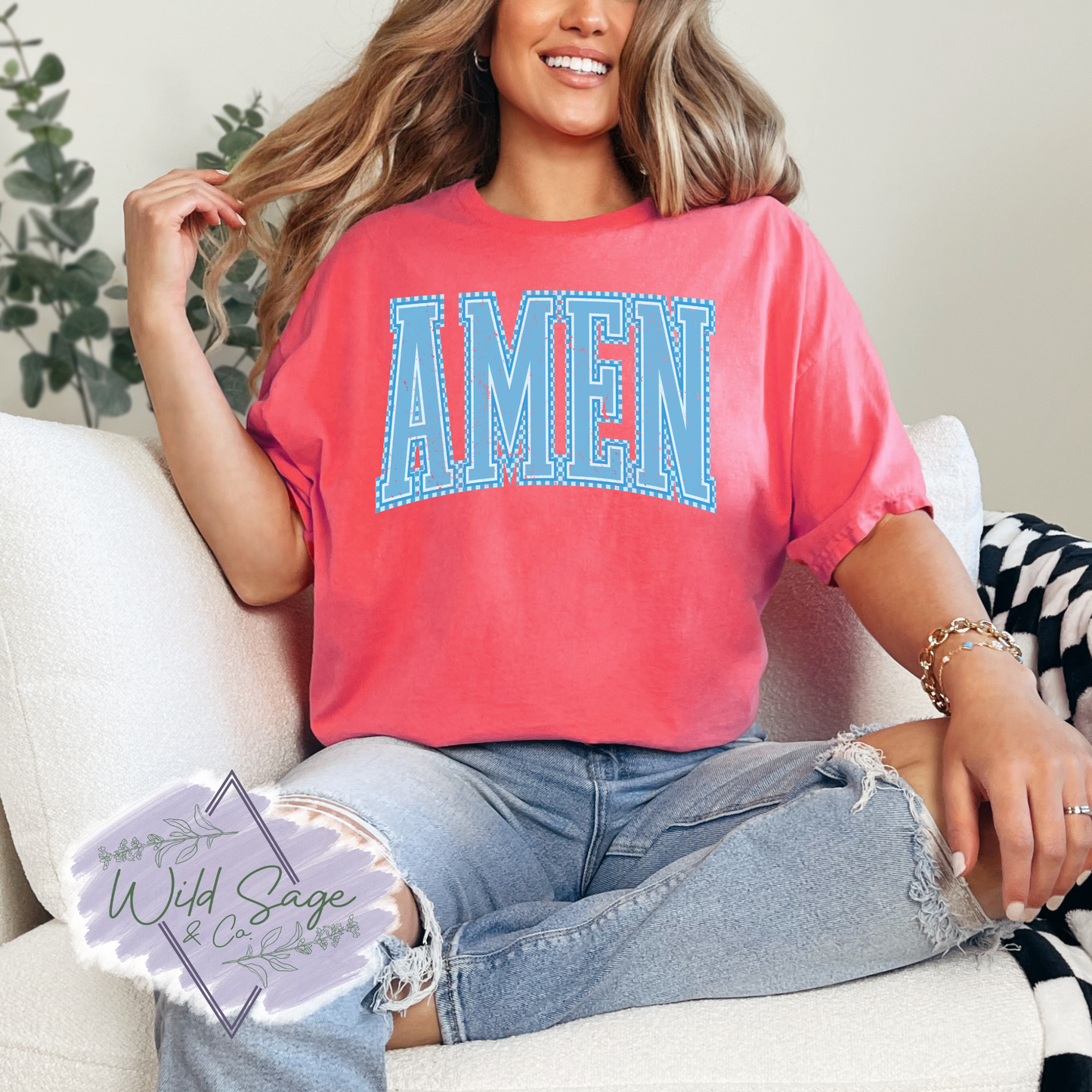 Amen Checkered Tee | Blue