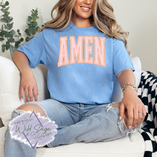 Amen Checkered Tee | Peach