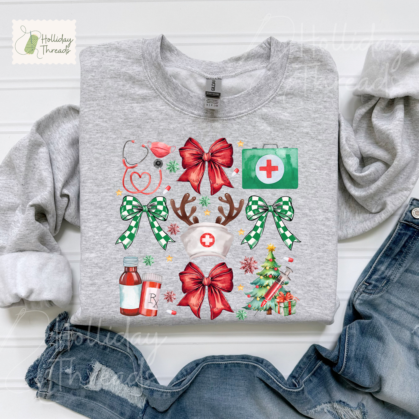 Nurse Christmas Coquette Sweatshirt (Ash)