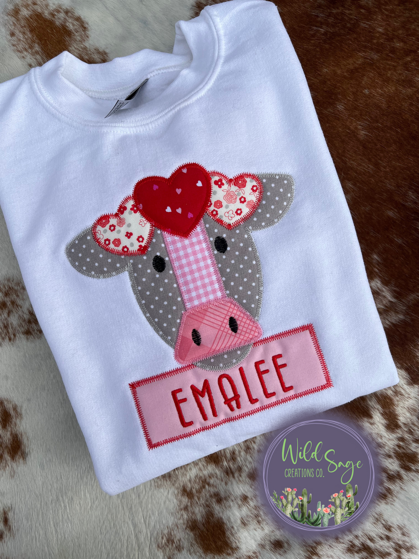 Valentine's Day Cow with Hearts Embroidery