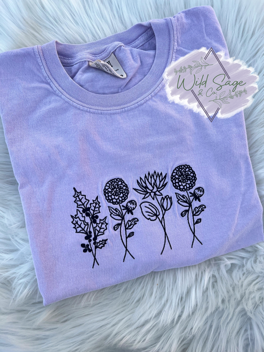 Birth Month Flowers Embroidered Tee | CUSTOM