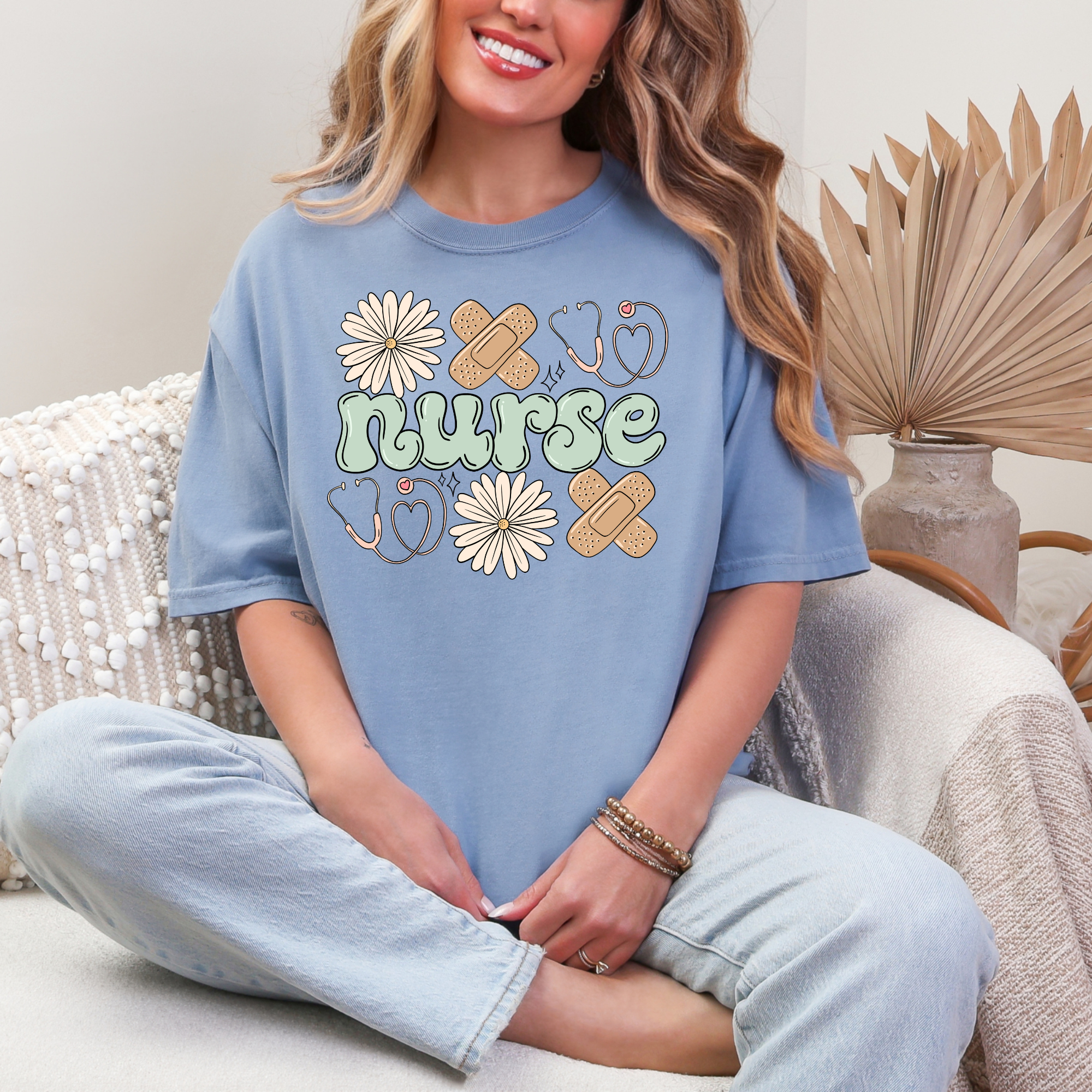 Floral Bandaids Nurse Tee