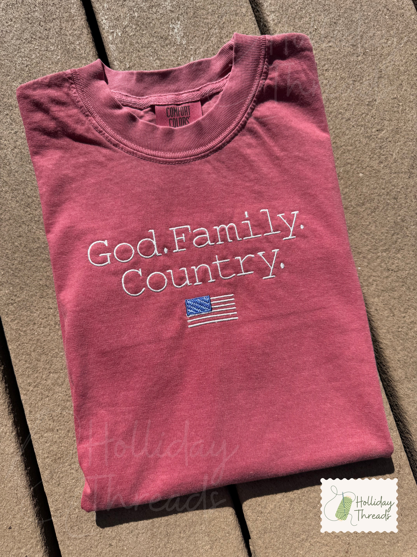 God Family Country Embroidered Tee