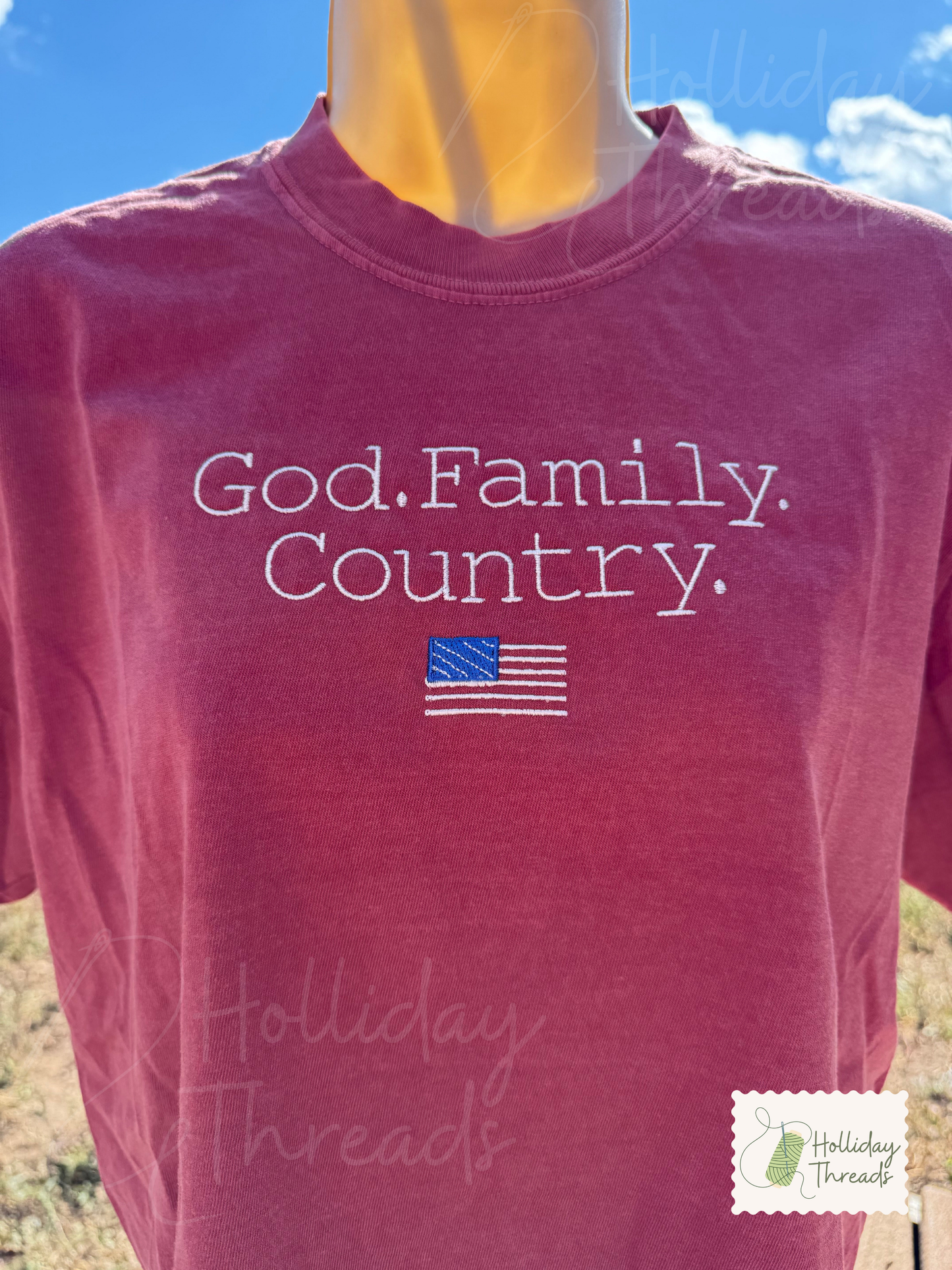 God Family Country Embroidered Tee