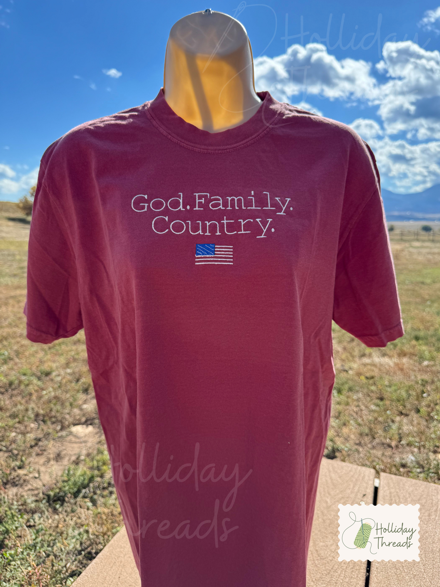 God Family Country Embroidered Tee