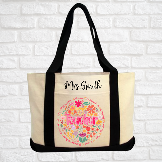 Floral Teacher Canvas Bag