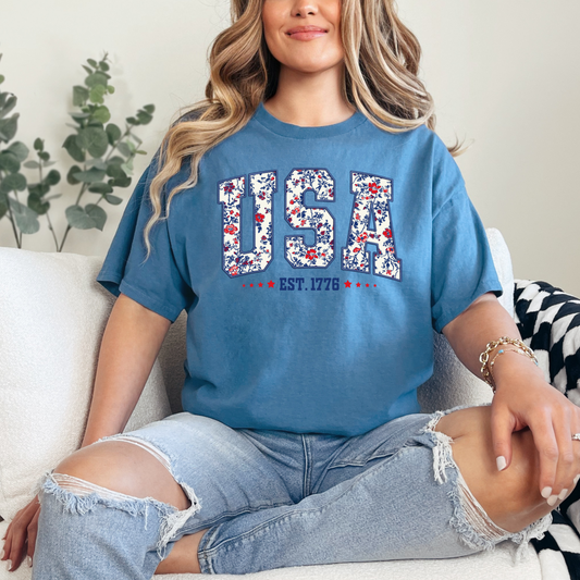 Floral USA Tee