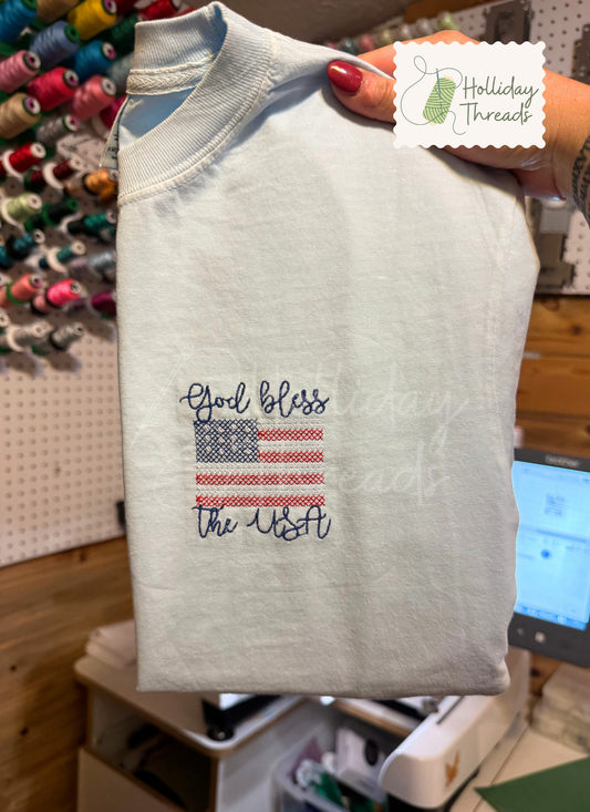 God Bless the USA Embroidered Tee