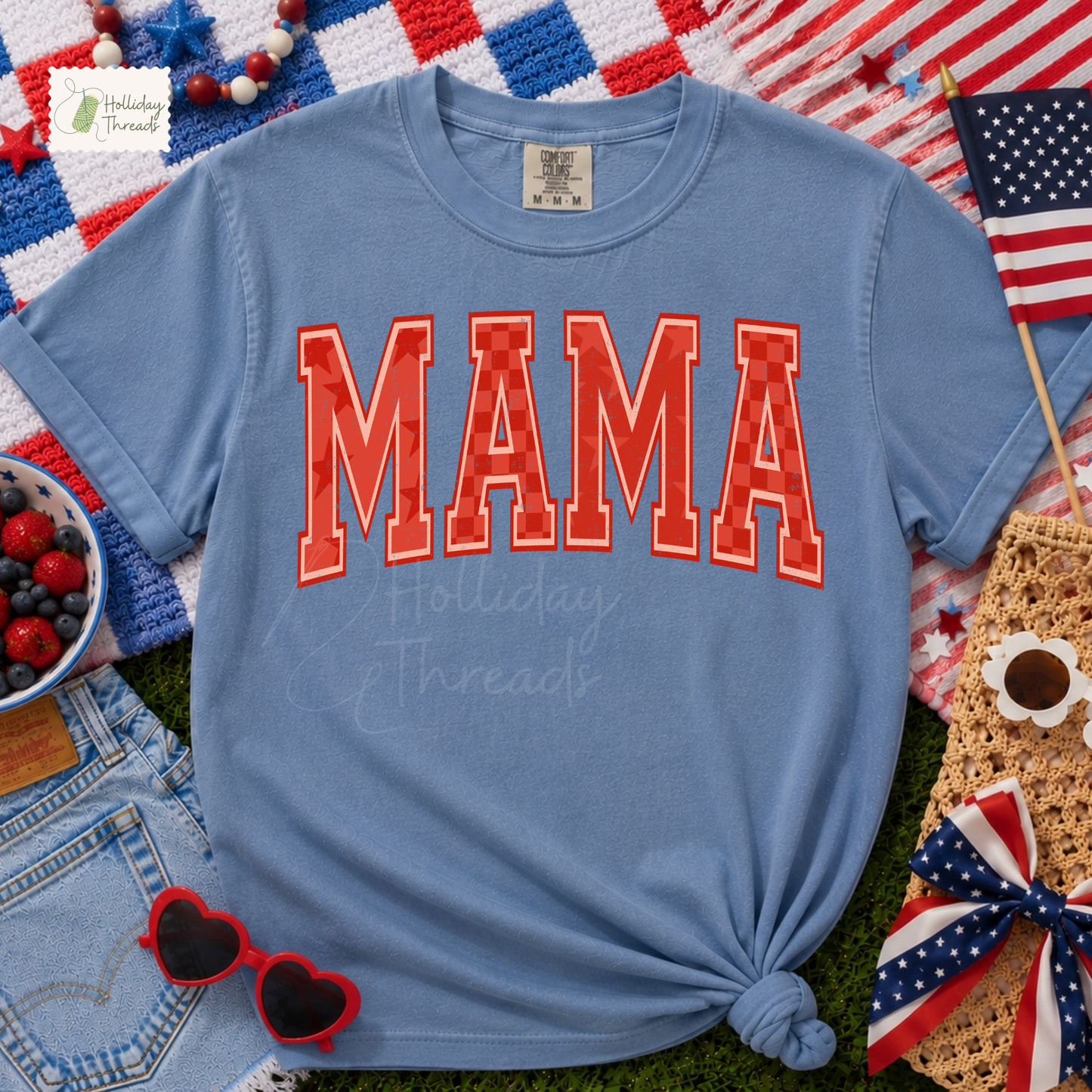 Red Mama Checkered Tee
