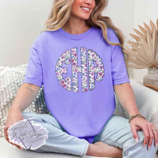 Purple Floral Monogram Tee