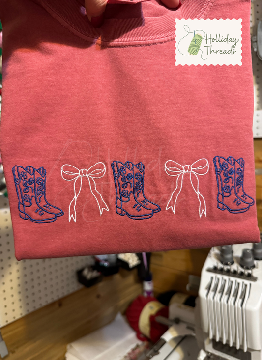 Patriotic Boots & Bows Embroidered Tee