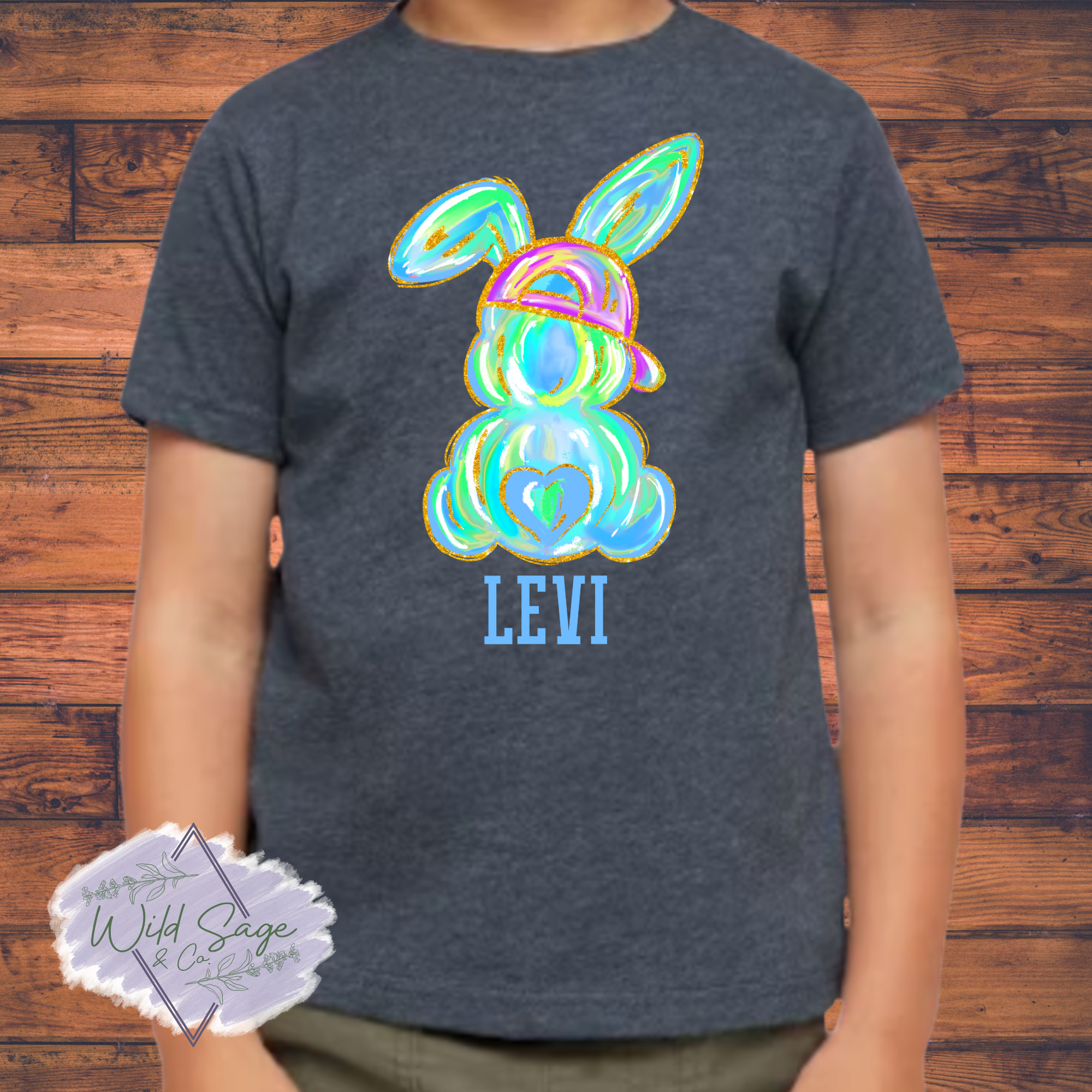 Personalized Bright Blue Bunny Shirt