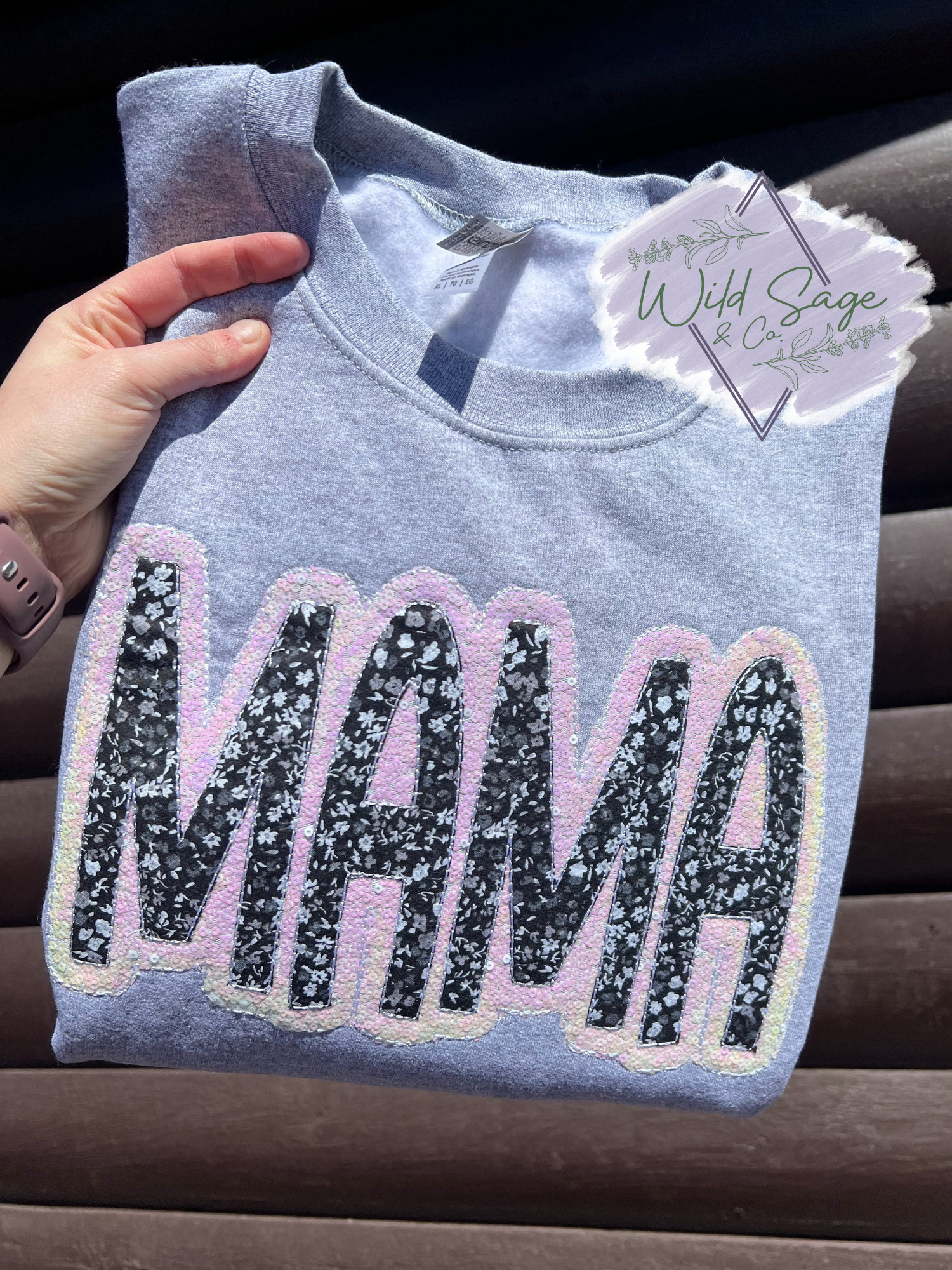 Black Floral & Sequin Mama Embroidered | CUSTOM