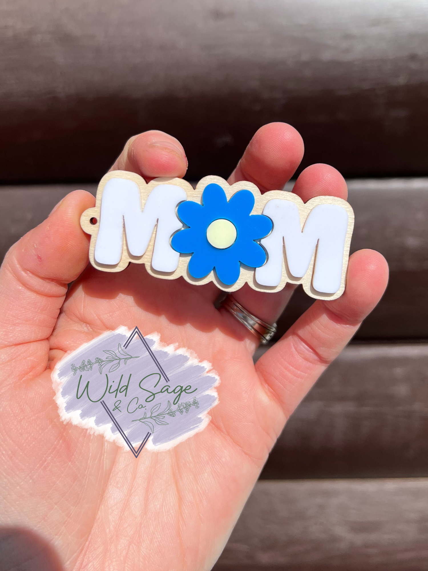 Floral Mom Wooden Keychain