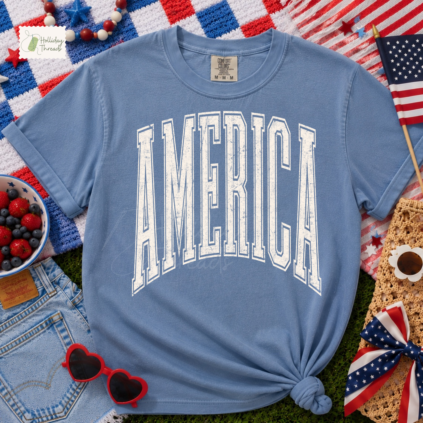 Oversized Varsity America Tee | Blue