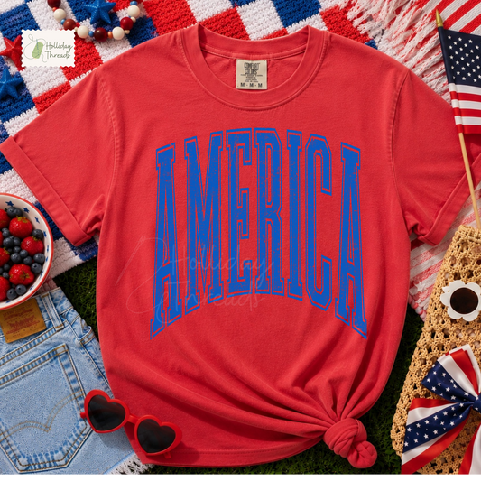 Oversized Varsity America Tee | Red