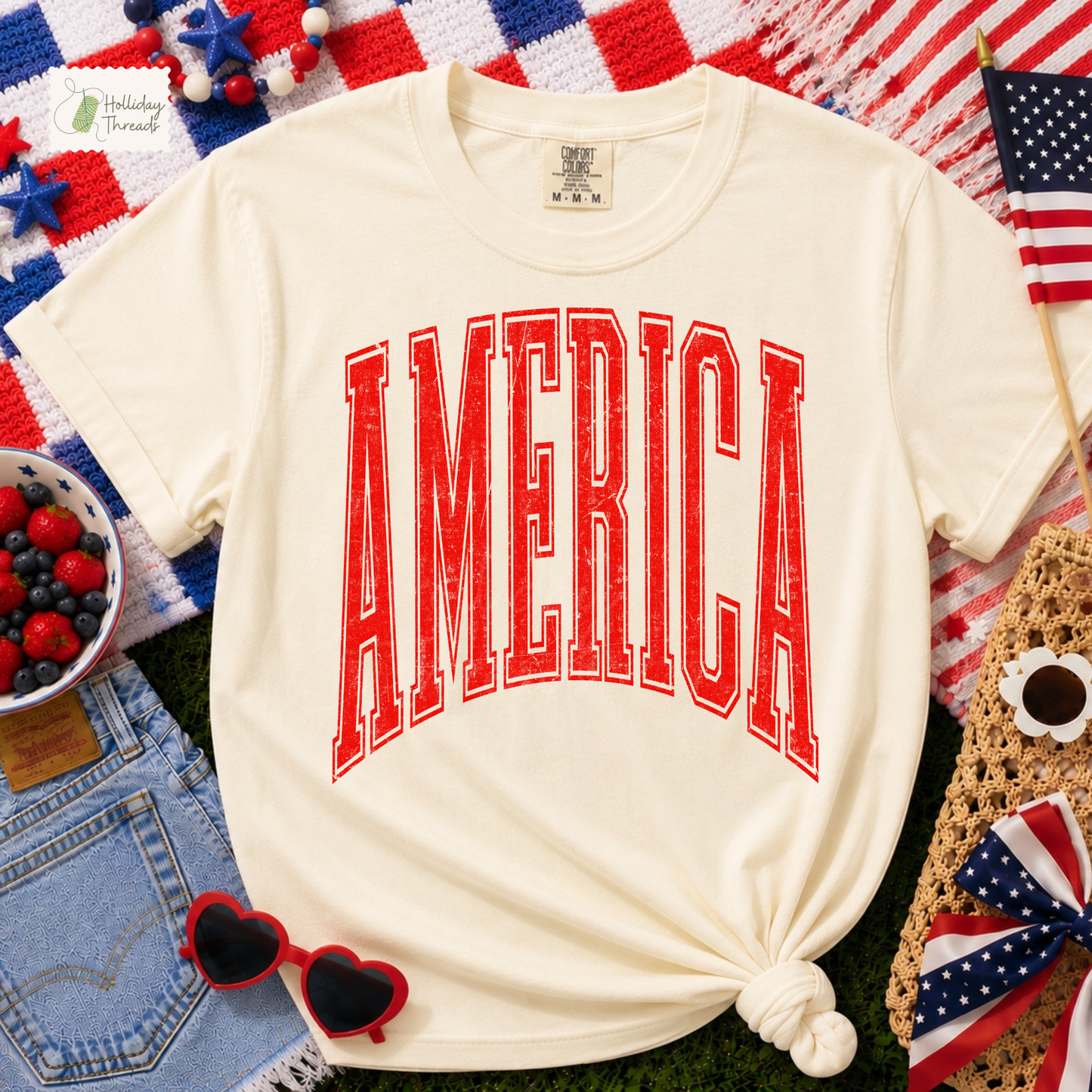 Oversized Varsity America Tee | Ivory