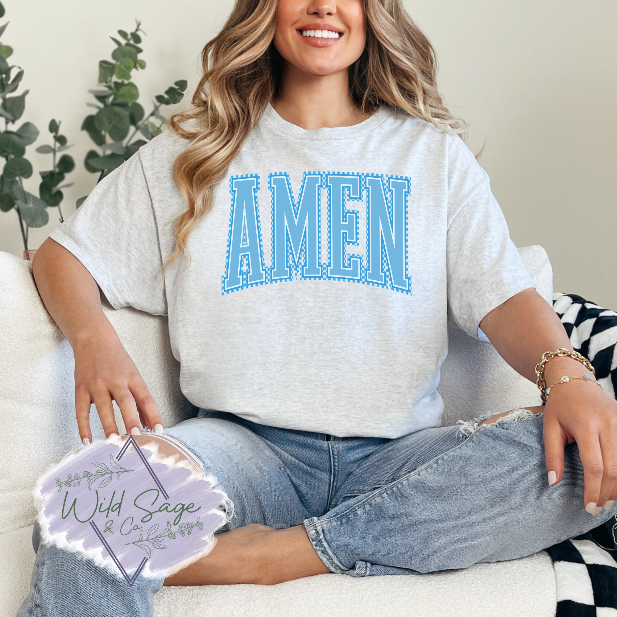 Amen Checkered Tee | Blue