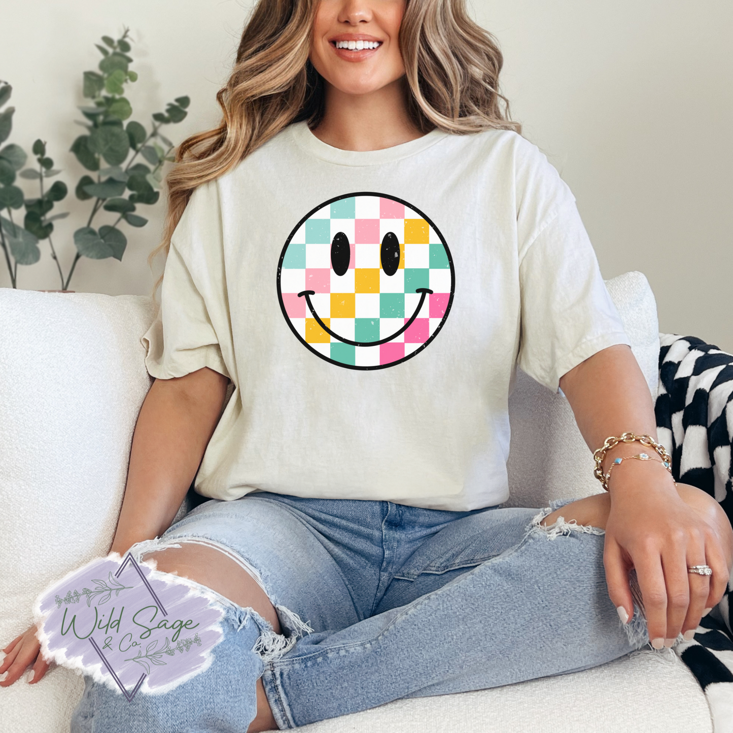 Spring Checkered Smiley Tee