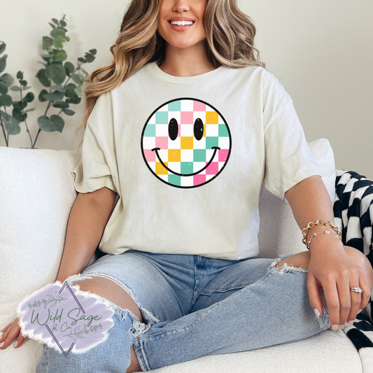Spring Checkered Smiley Tee