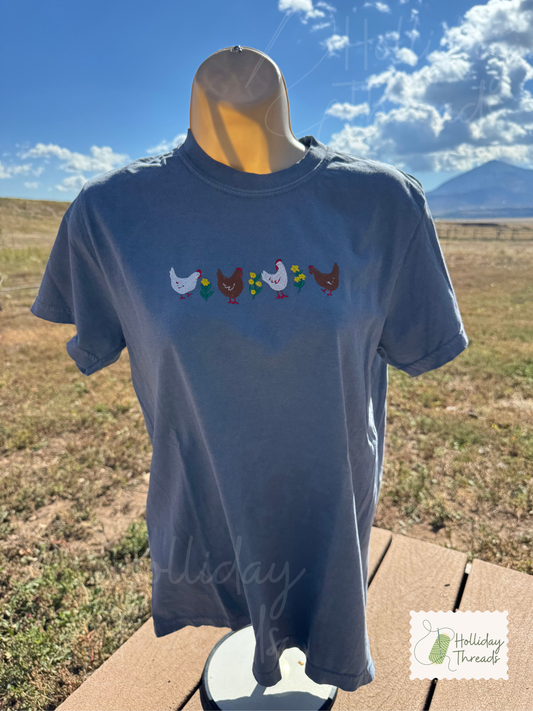 Cute Chickens Embroidered Tee