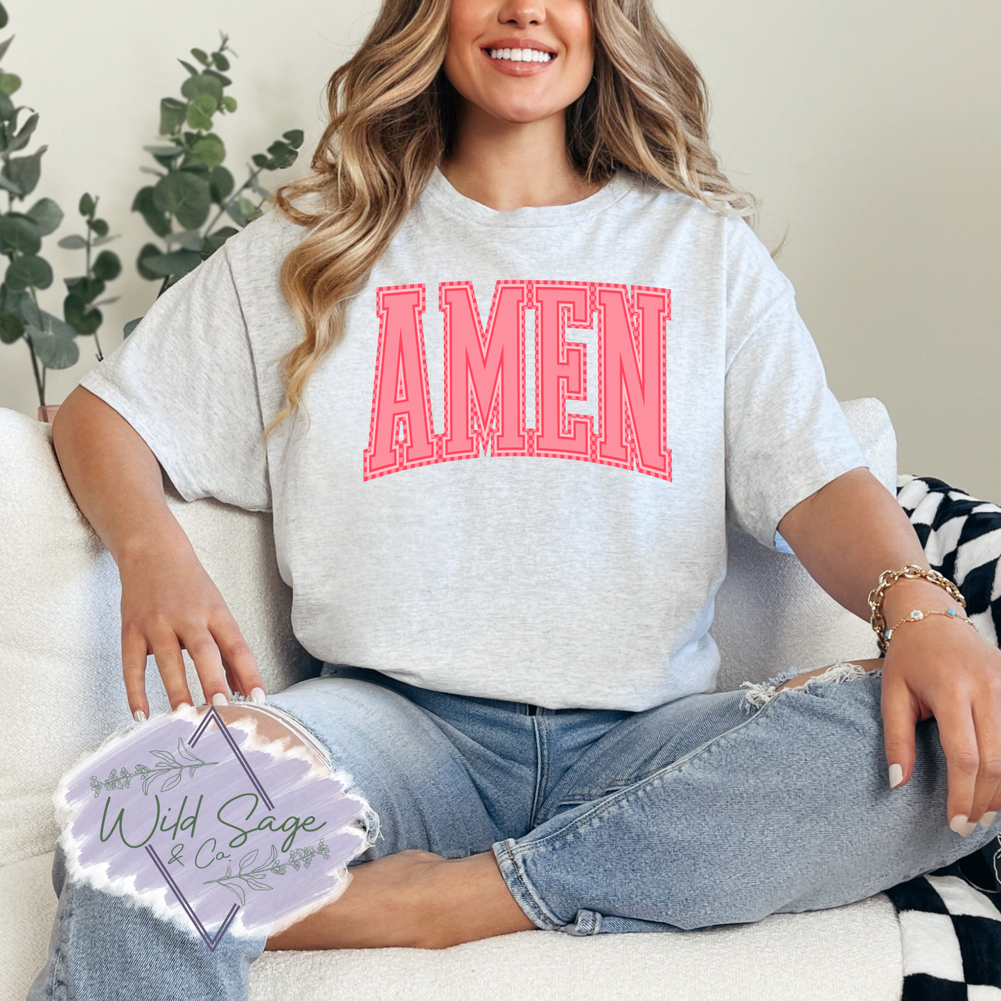 Amen Checkered Tee | Pink