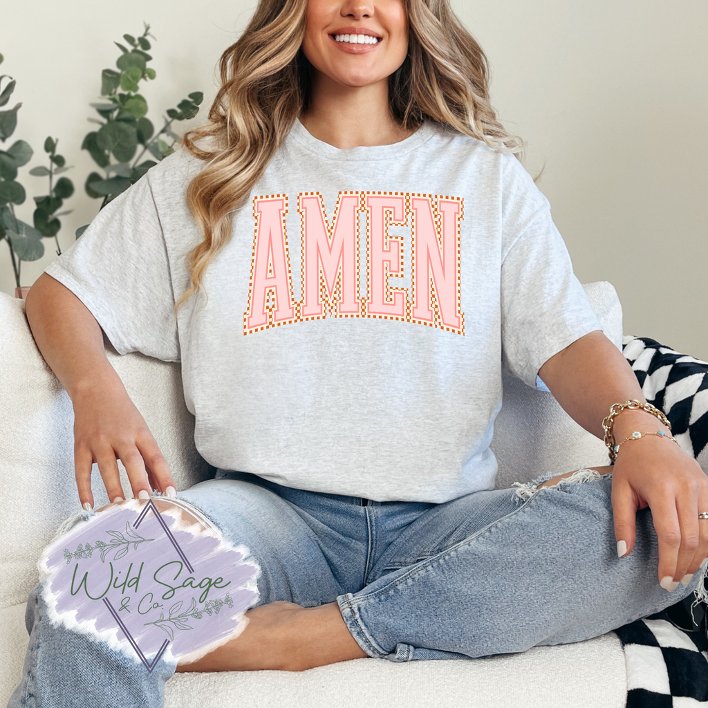 Amen Checkered Tee | Peach