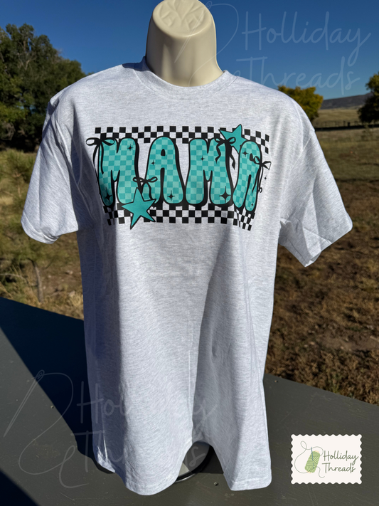 Turquoise Check Mama Tee