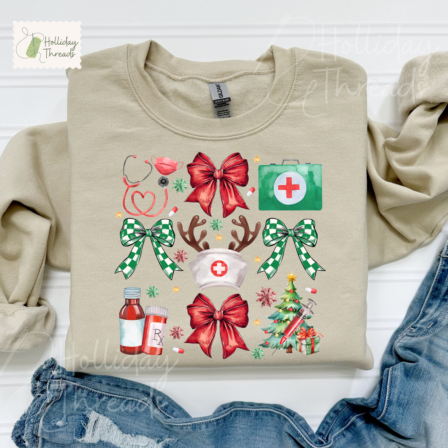 Nurse Christmas Coquette Sweatshirt (Sand)