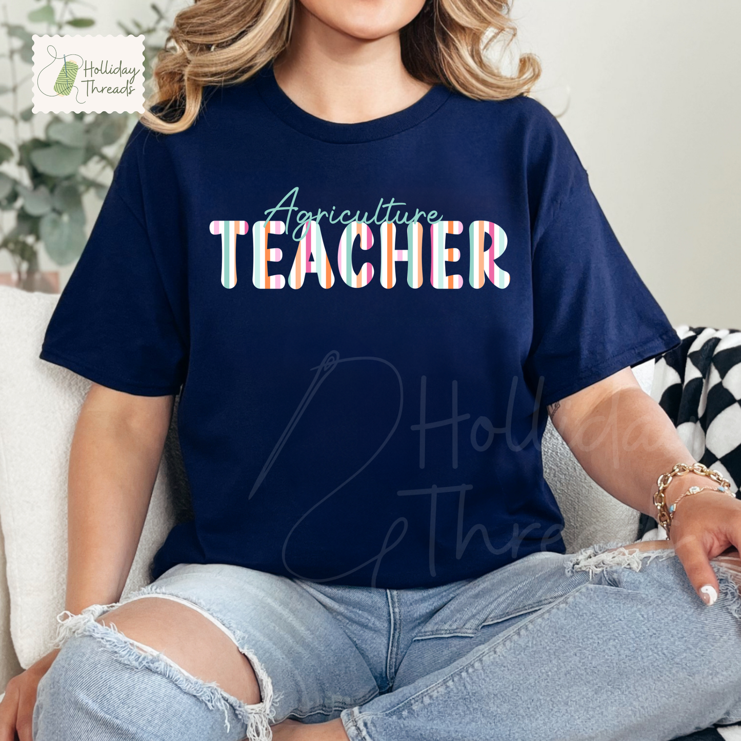 Colorful Stripes Teacher Tee