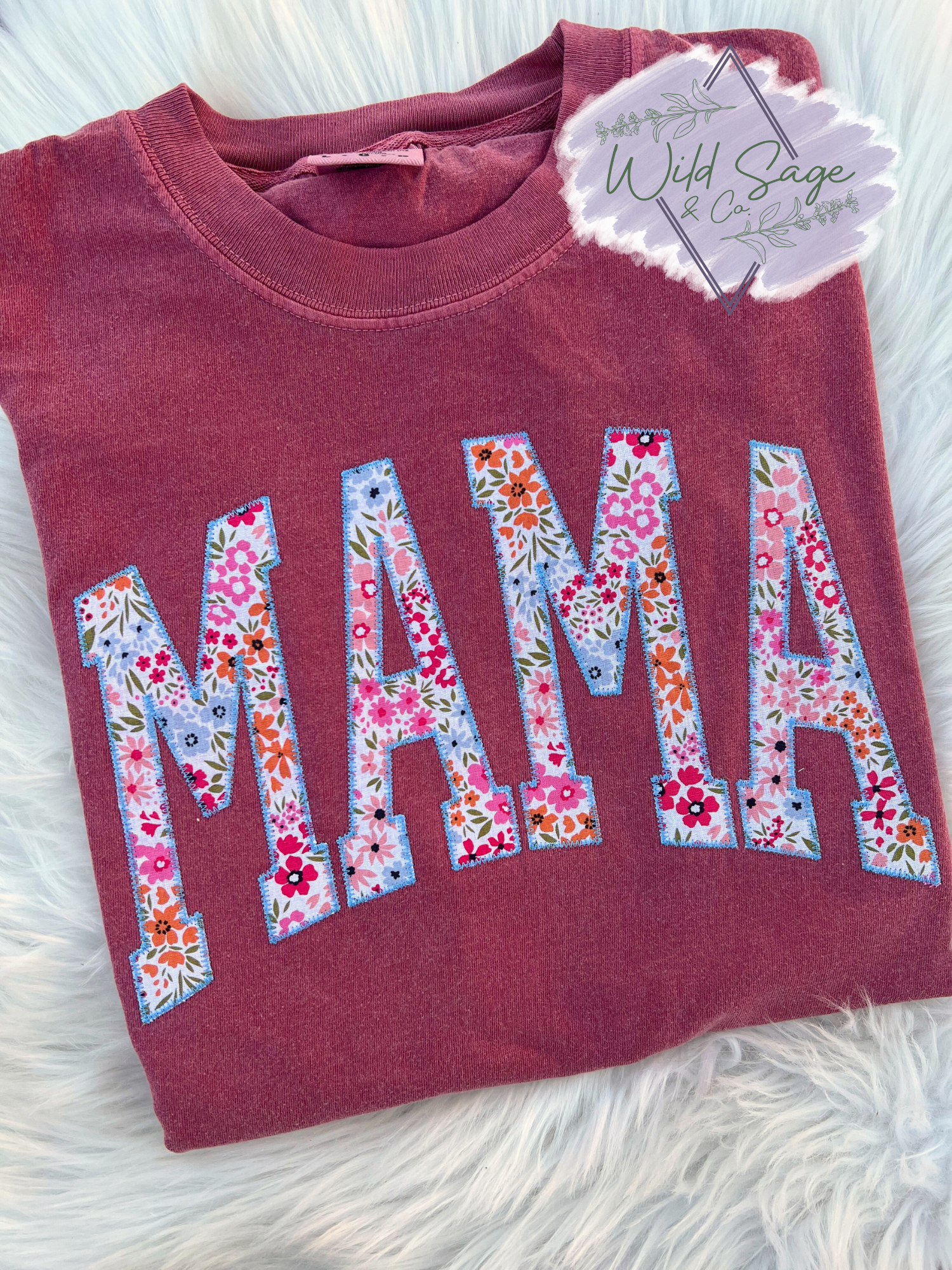 Bright Floral Mama Embroidered Tee