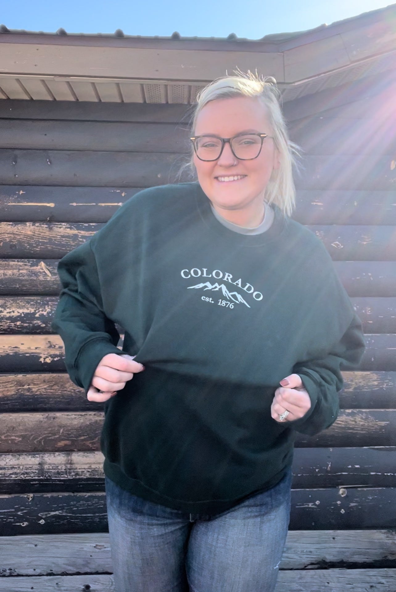 Colorado Mountains Embroidered Crewneck | Forest