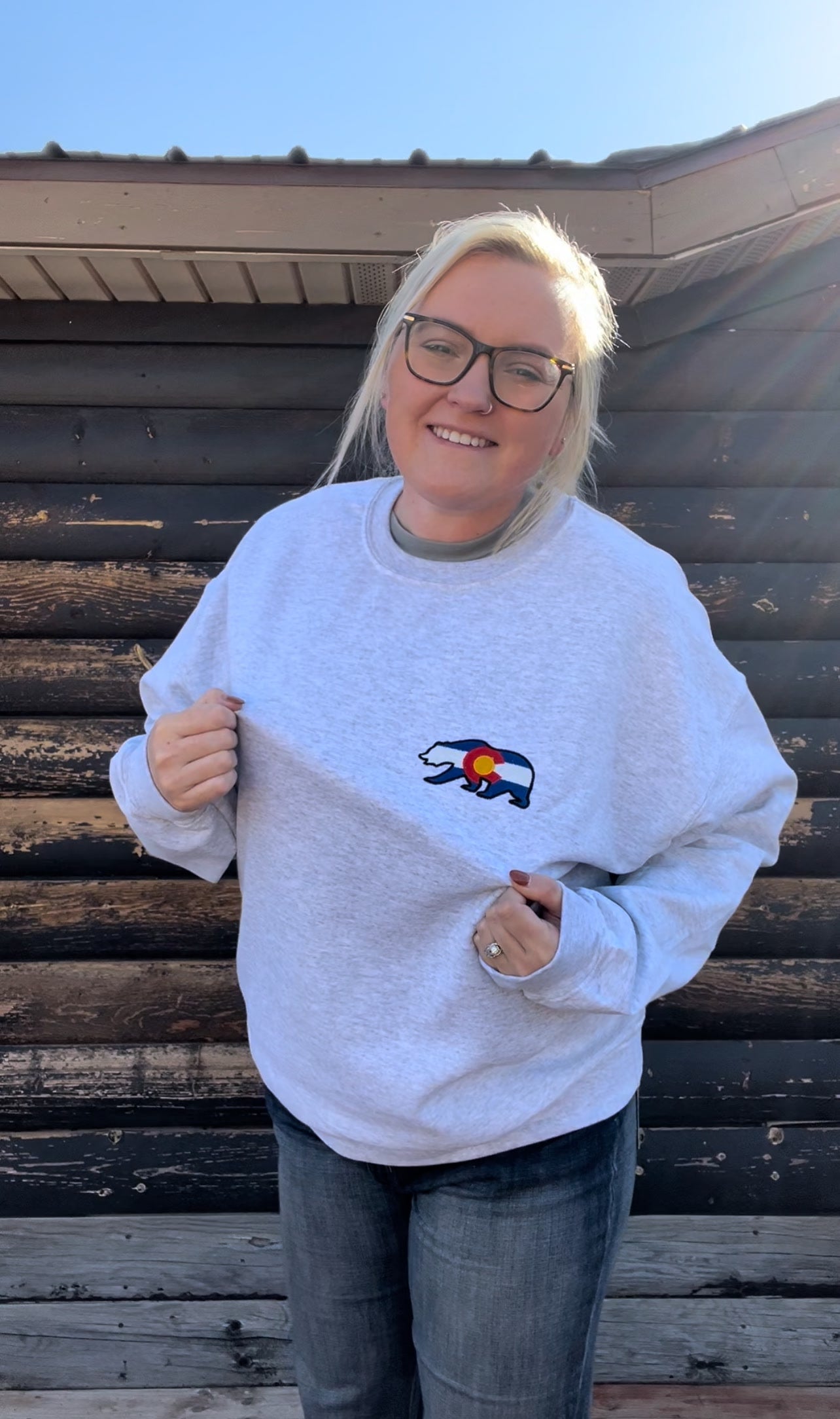 Colorado State Flag Embroidered Bear Crewneck