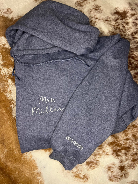 Personalized Mrs Embroidered Sweatshirt
