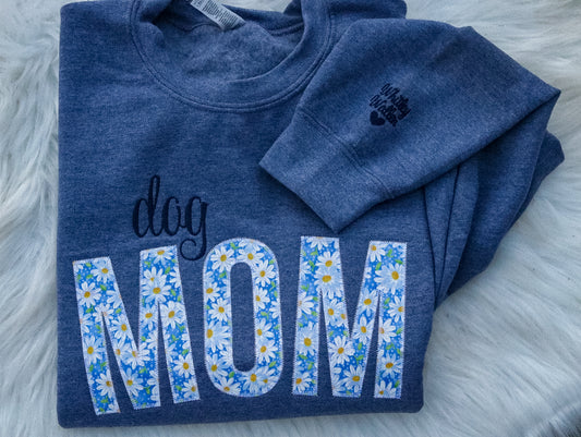 Dog Mom Floral Embroidered Sweatshirt
