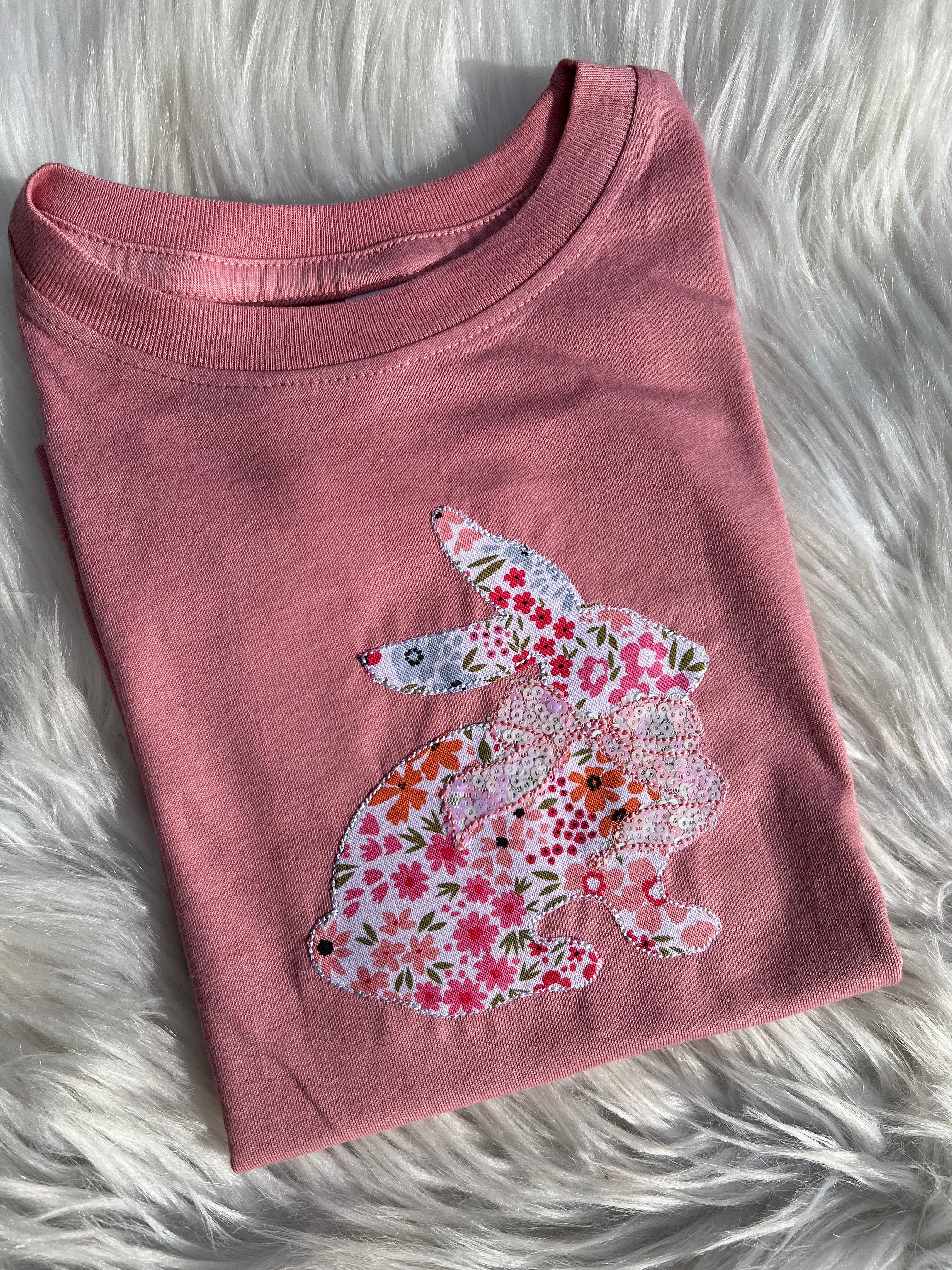 Sideview Bunny with Bow Embroidered Shirt