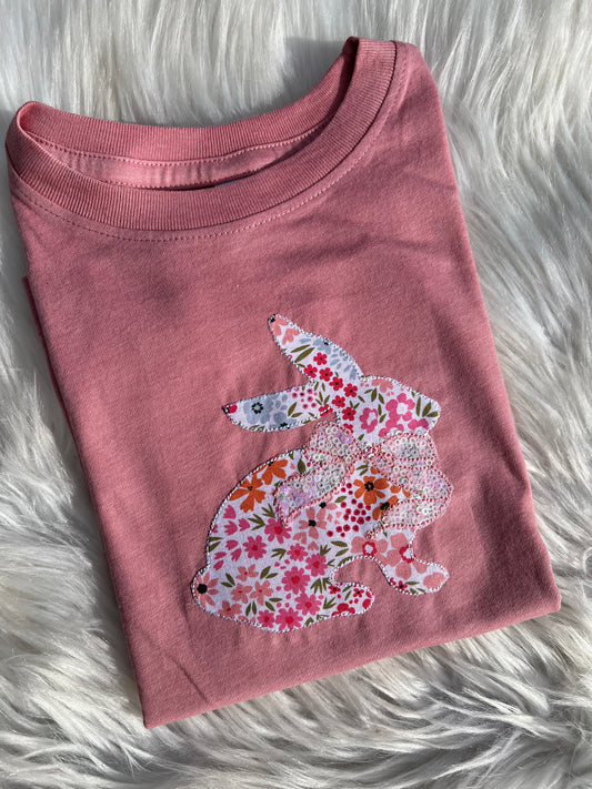 Sideview Bunny with Bow Embroidered Shirt