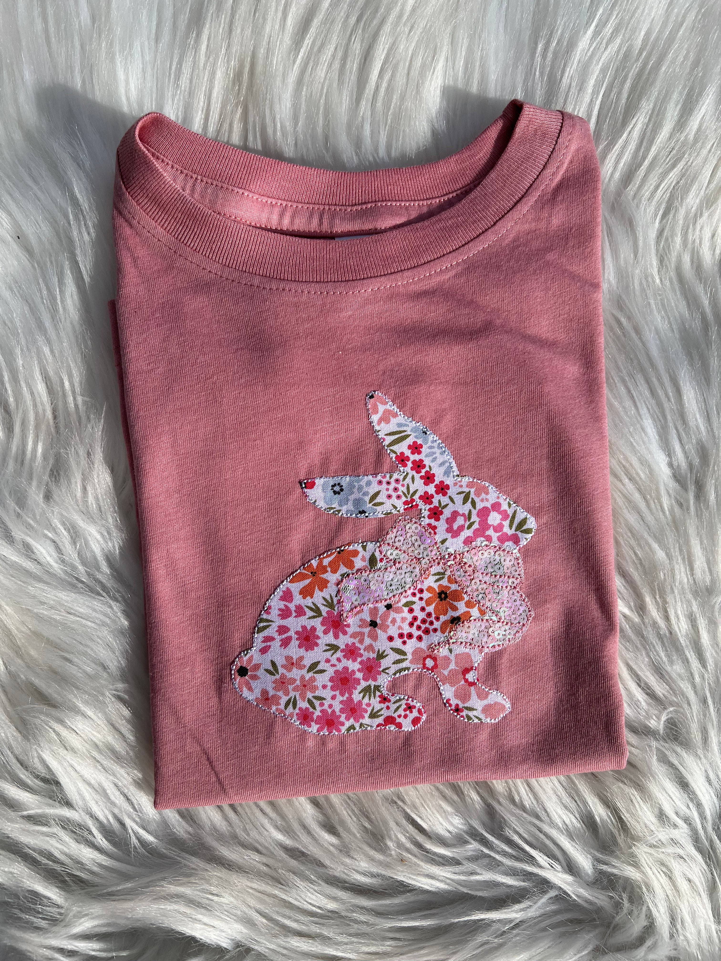 Sideview Bunny with Bow Embroidered Shirt