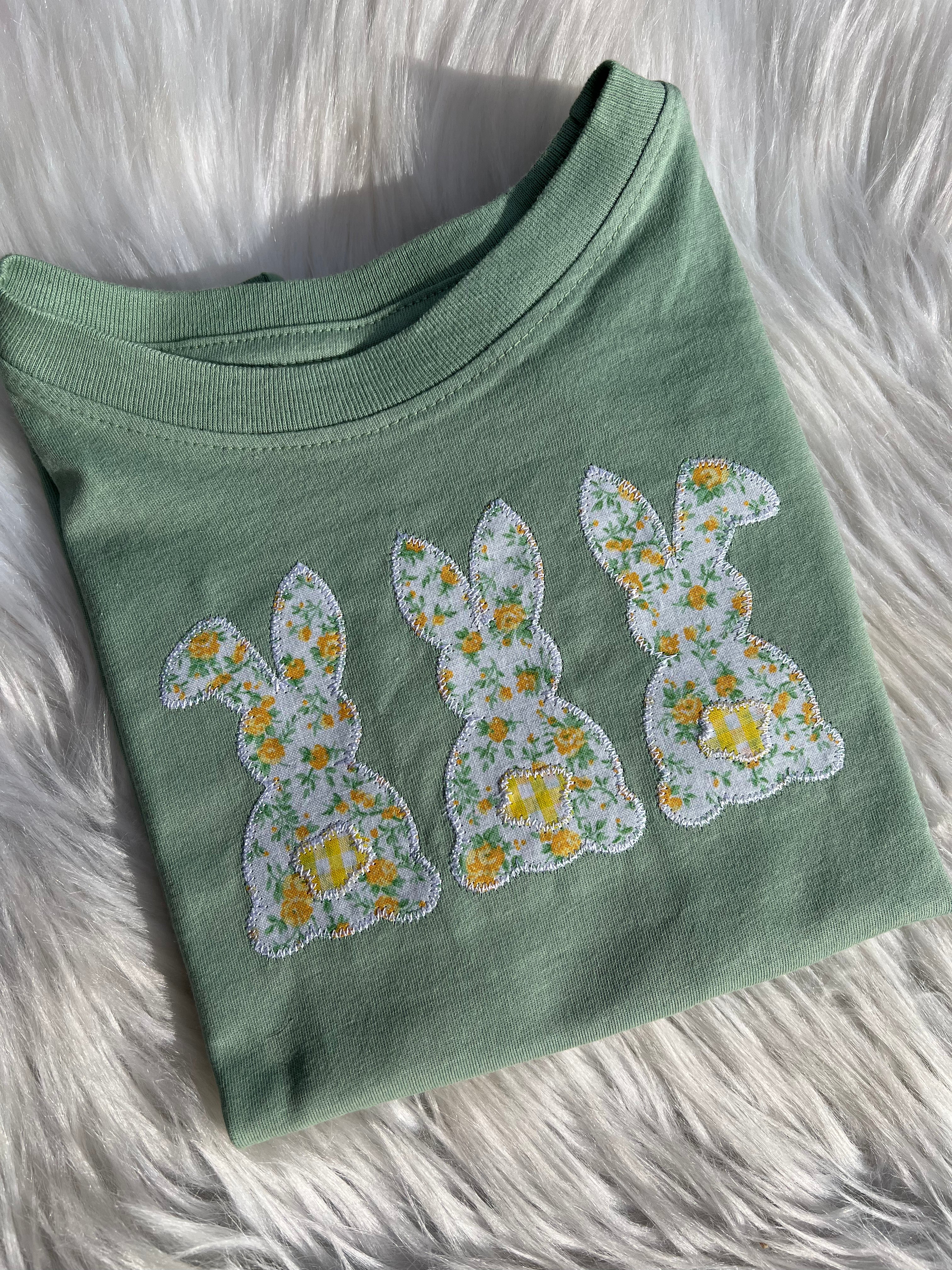 Floral Bunny Trio Embroidered Shirt