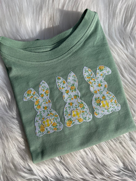 Floral Bunny Trio Embroidered Shirt