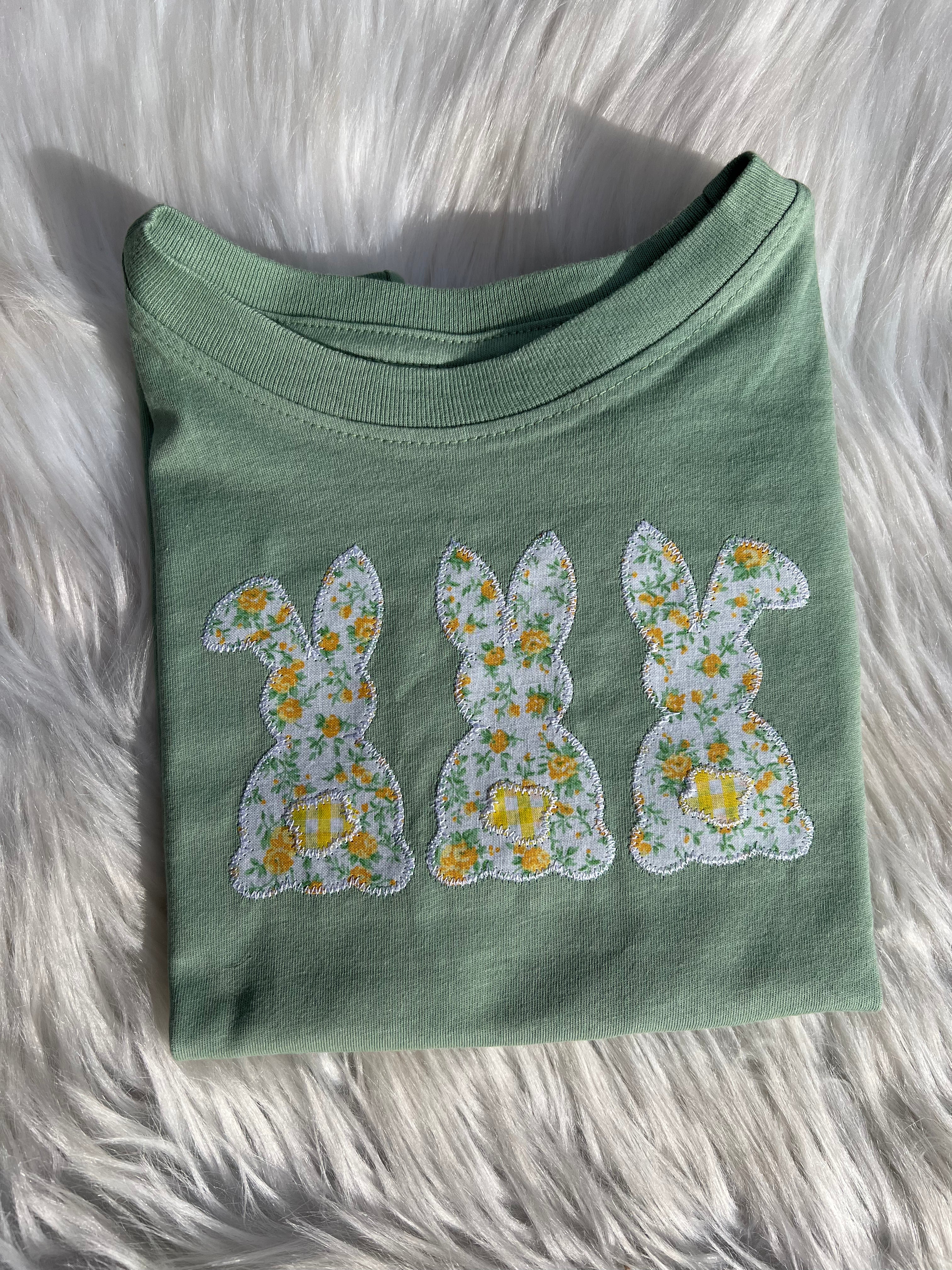 Floral Bunny Trio Embroidered Shirt