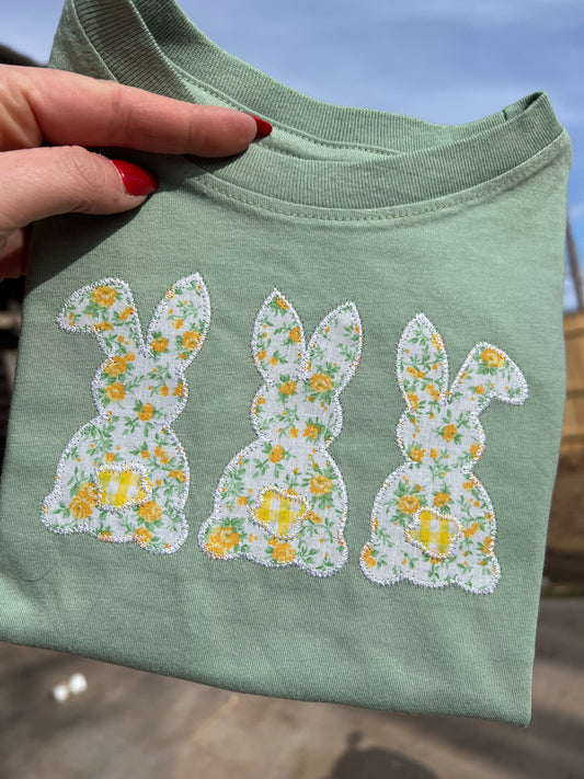 Floral Bunny Trio Embroidered Shirt