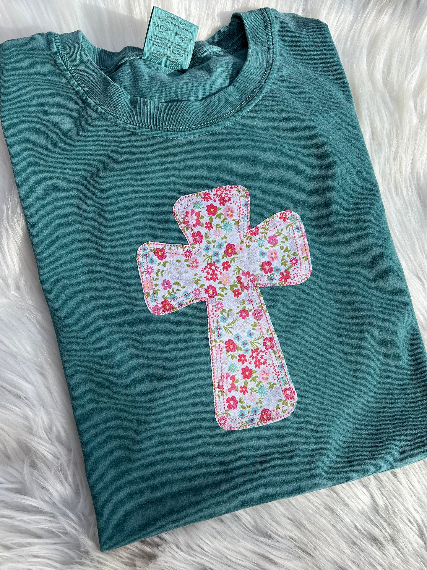 Floral Cross Embroidered Tee