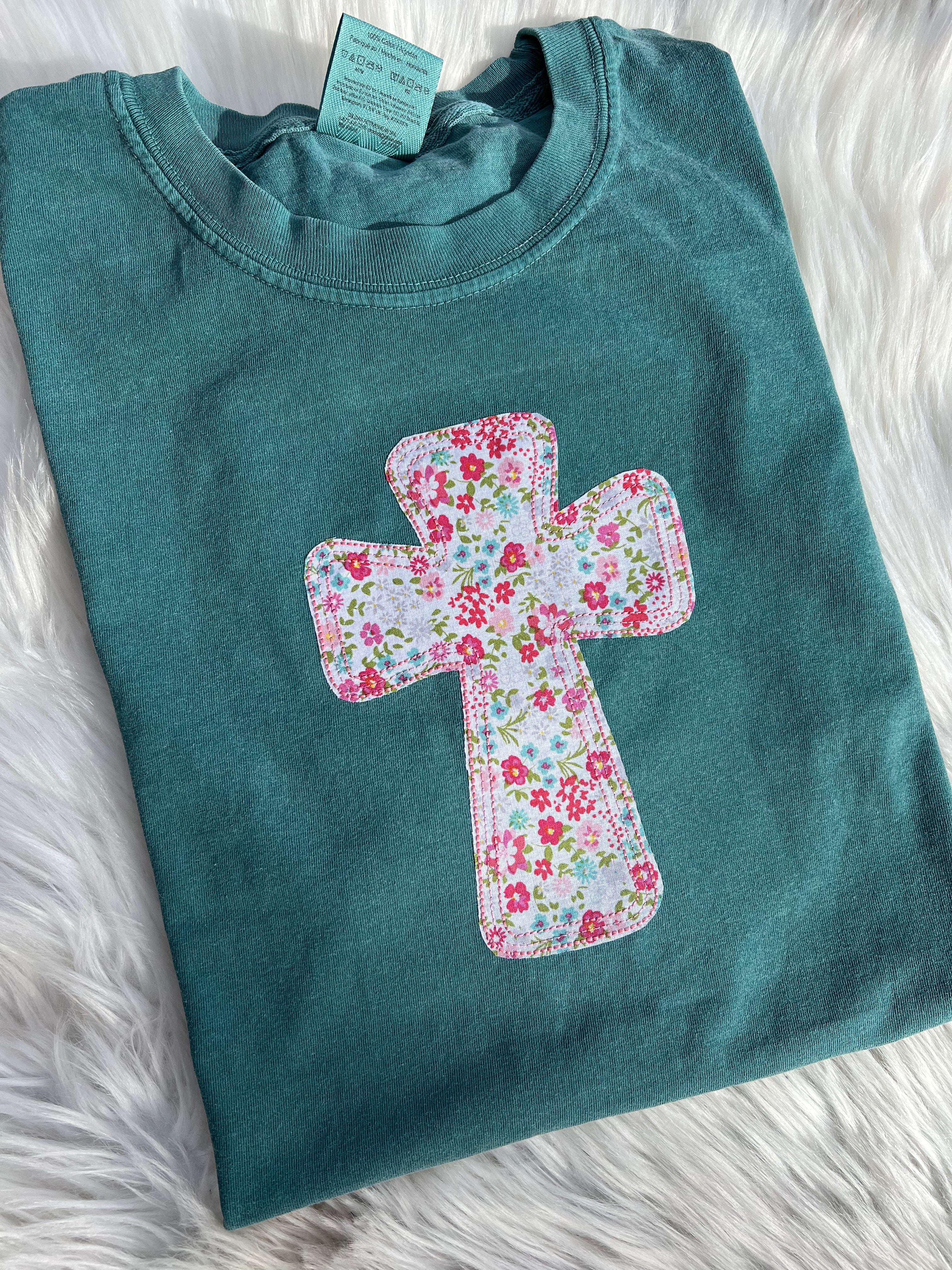 Floral Cross Embroidered Tee