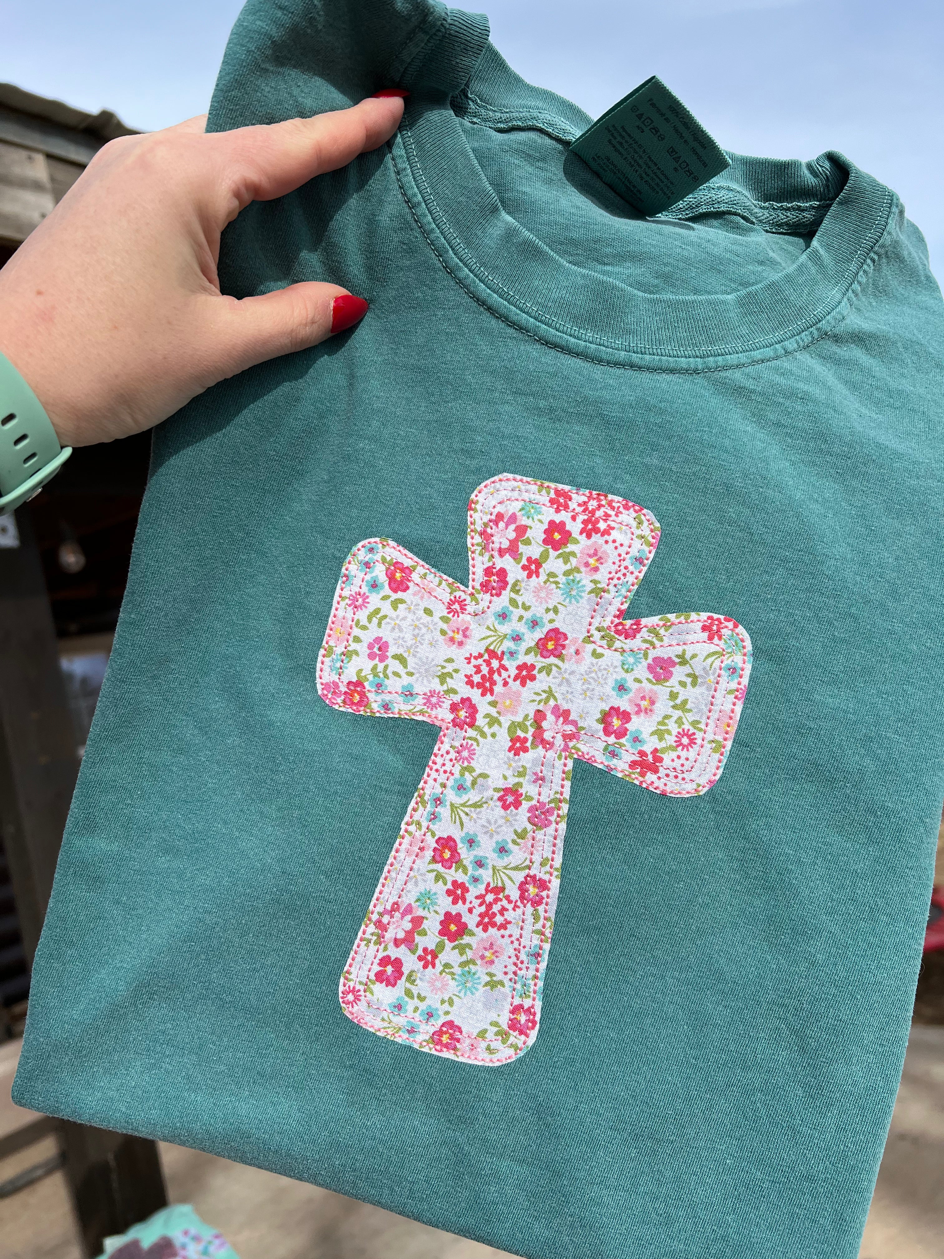 Floral Cross Embroidered Tee